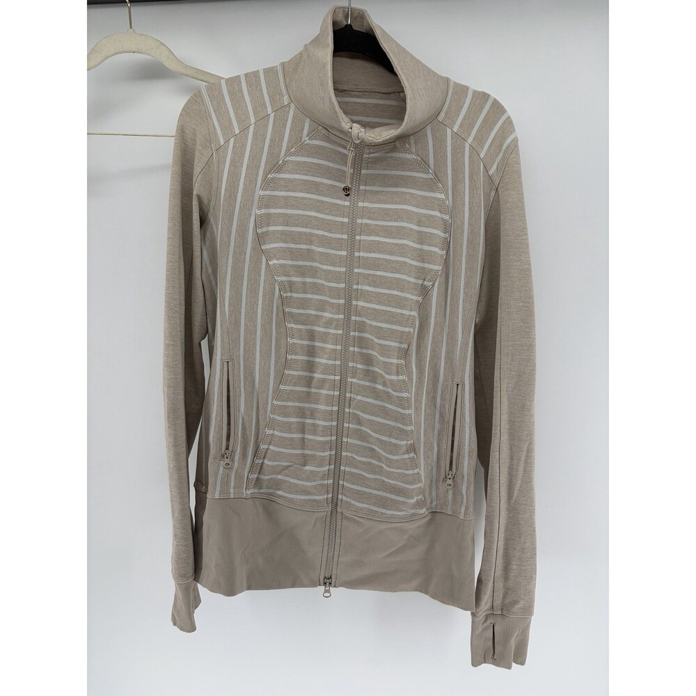 Lululemon Nice Asana Jacket Deauville Stripe Heathered Cashew White Sz 10